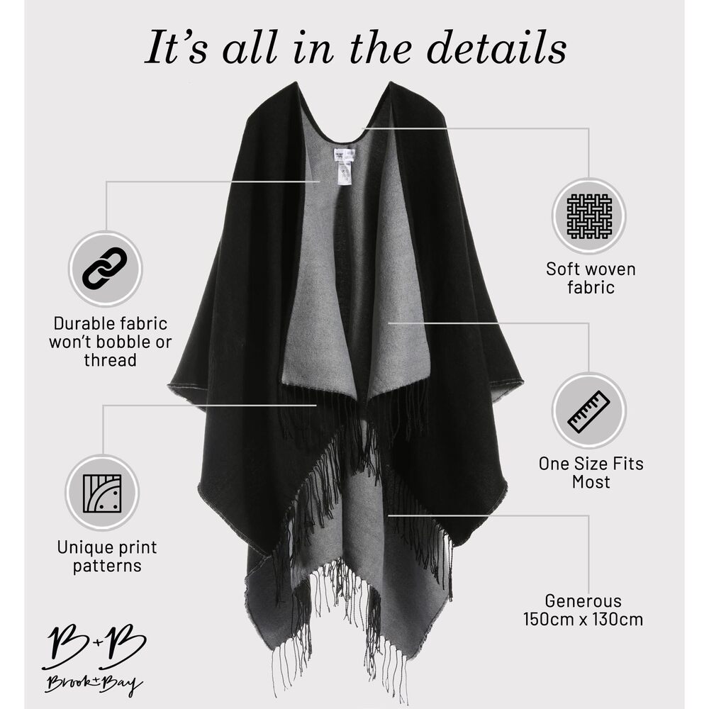 9244 Winter Poncho - Shawl Wrap & Womens Poncho Sweater W/tassels - Cardigan - Picture 3 of 7